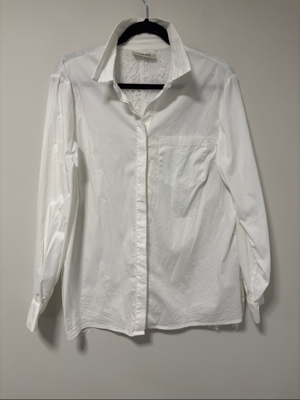 NWOT CREAM Women's White Lace-Back Button-Up Blouse